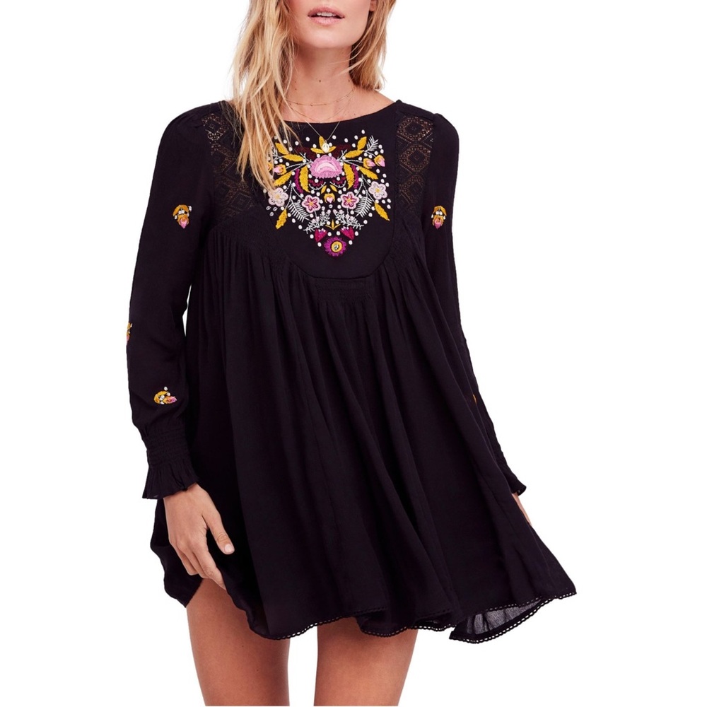NWT free people Black Mohave Embroidered Mini
